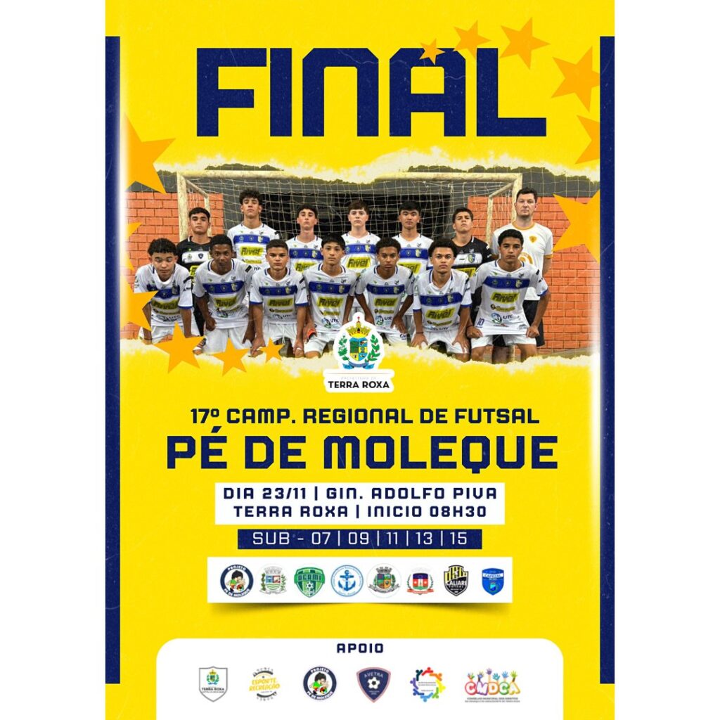 Grande Final do 17º Campeonato Regional de Futsal Pé de Moleque acontece neste Sábado

Neste sábado, dia 23 de novembro, o Ginásio Adolfo Piva será pa