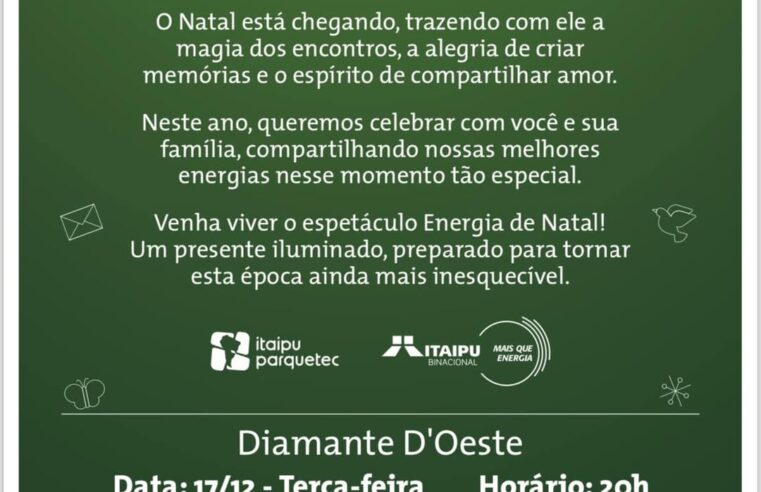 Energia de Natal em Diamante D’Oeste promete encantar 🎄