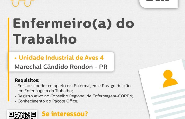 Vaga para Enfermeiro do Trabalho em Marechal C. Rondon