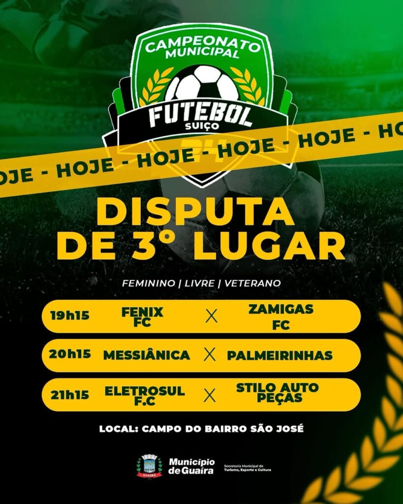 Hoje (03/12) começa a fase final do Campeonato Municipla de Fitebol Suíço com a super disputa de terceiro e quarto lugar.

O Município de Guaíra, via