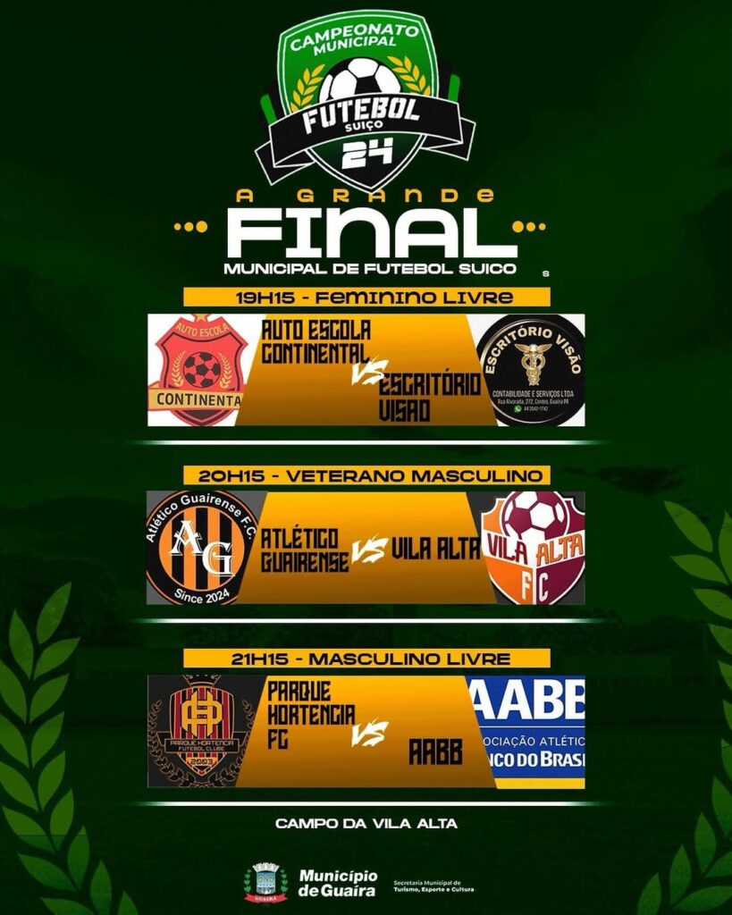 Prepare-se para a Grande Final do Campeonato Municipal de Futebol Suíço

O Município de Guaíra, por meio da Diretoria de Esportes da SEMTEC — Secretar