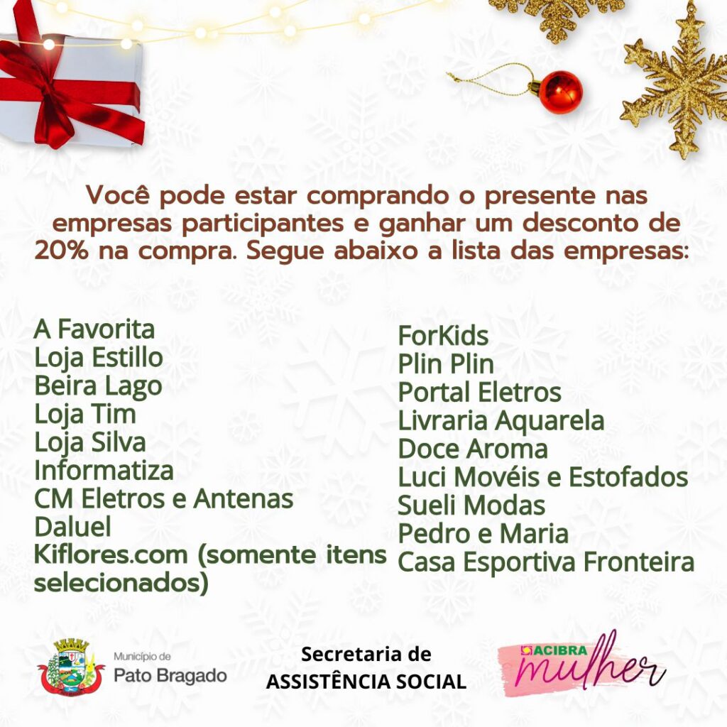 A Campanha “Adote uma Cartinha” irá beneficiar diversas crianças em Pato Bragado. 

Elas já estão entregando as cartinhas com pedidos de Natal para o