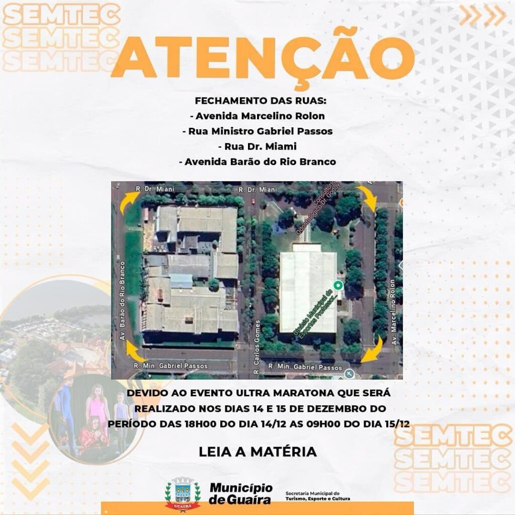 O Município de Guaíra, por meio da Diretoria de Esporte da SEMTEC (Secretaria Municipal de Turismo, Esporte e Cultura) informa que, no próximo sábado