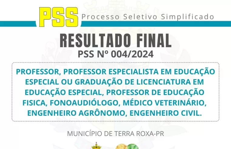 Terra Roxa divulga resultado final do PSS 004/2024 📝