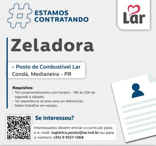 Vaga de Zeladora no Posto Lar em Medianeira (PR) 🚀💼