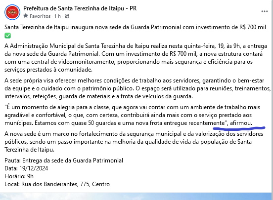 Screenshot 2024 12 18 at 19 09 19 Santa Terezinha de. Prefeitura de Santa Terezinha de Itaipu PR Facebook