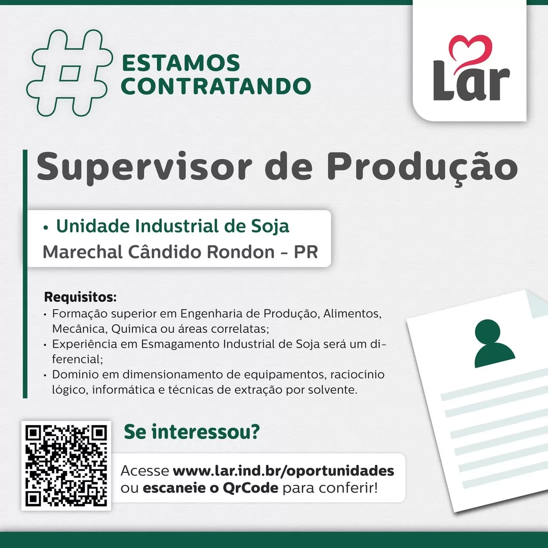 Vaga para Supervisor de Produção em Marechal C. Rondon! 🚀