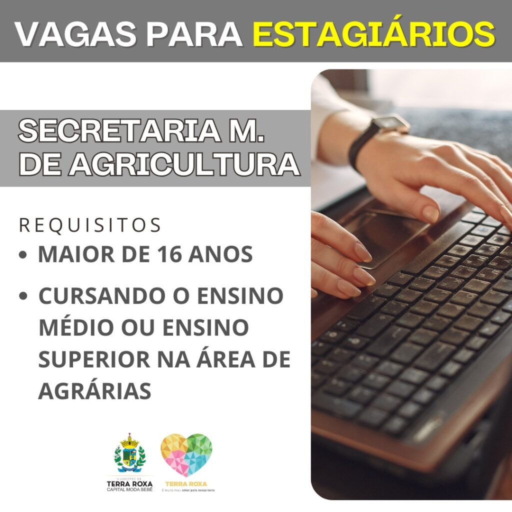 Oportunidade de Estágio! 

A Secretaria Municipal de Agricultura está com vagas abertas para estagiários! Se você está em busca de uma oportunidade pa