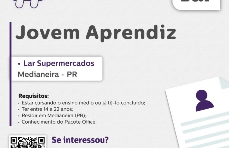 Vaga Jovem Aprendiz no Lar Supermercados em Medianeira 🛒