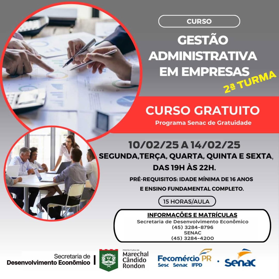 Curso Gestão Administrativa tem vagas limitadas em Marechal 🚀