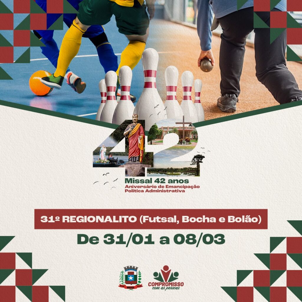 31º REGIONALITO DE MISSAL

Um dos eventos esportivos mais esperados da região é o Regionalito de Missal, que chega a sua 31ª edição e vai contar com a