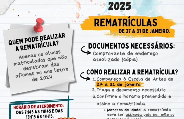 Rematrículas abertas na Escola de Artes de Marechal 🚨