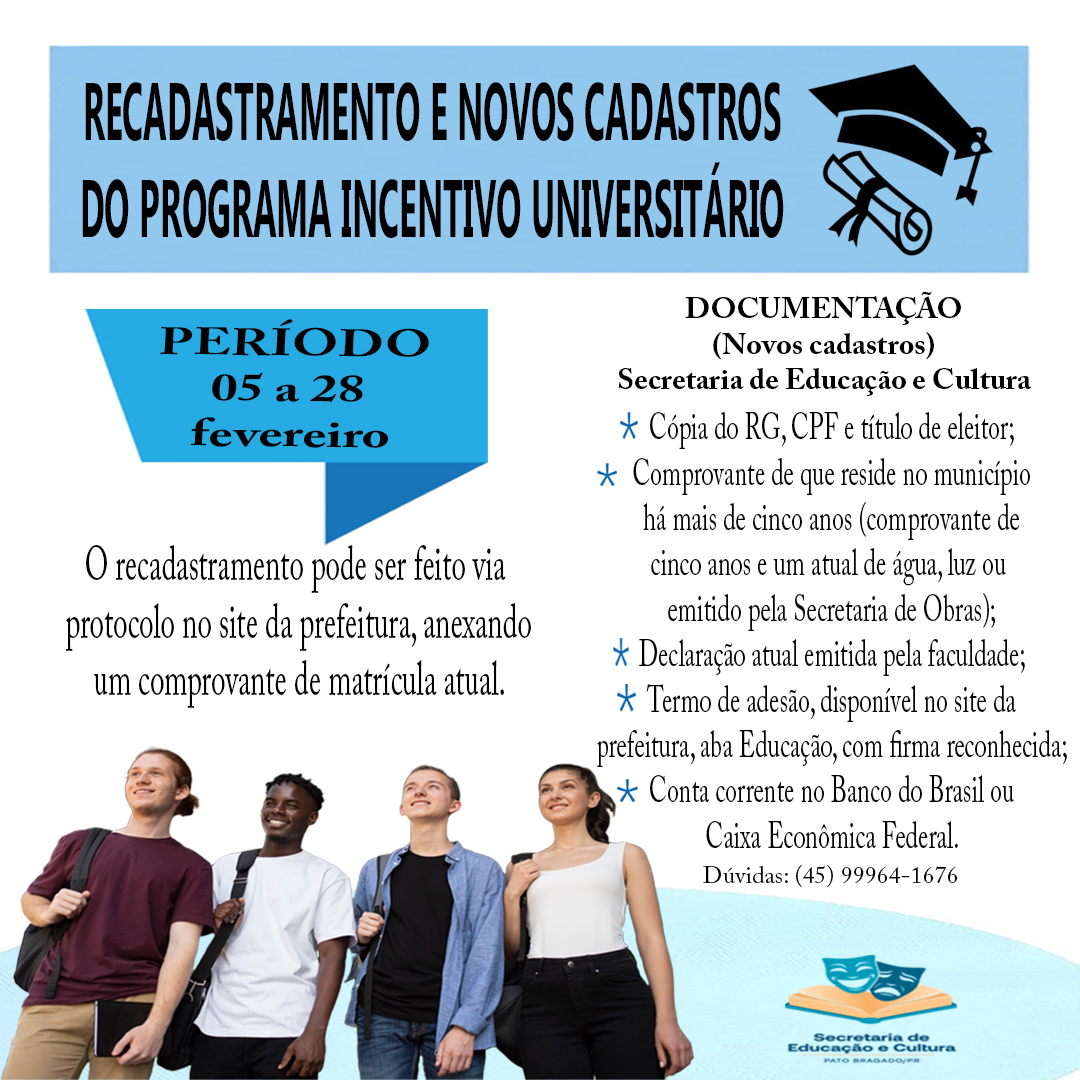 Incentivo Universitário Pato Bragado inscrições abertas 🎓