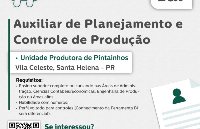 Vaga em Santa Helena (PR) para Auxiliar de Planejamento 💼🚀