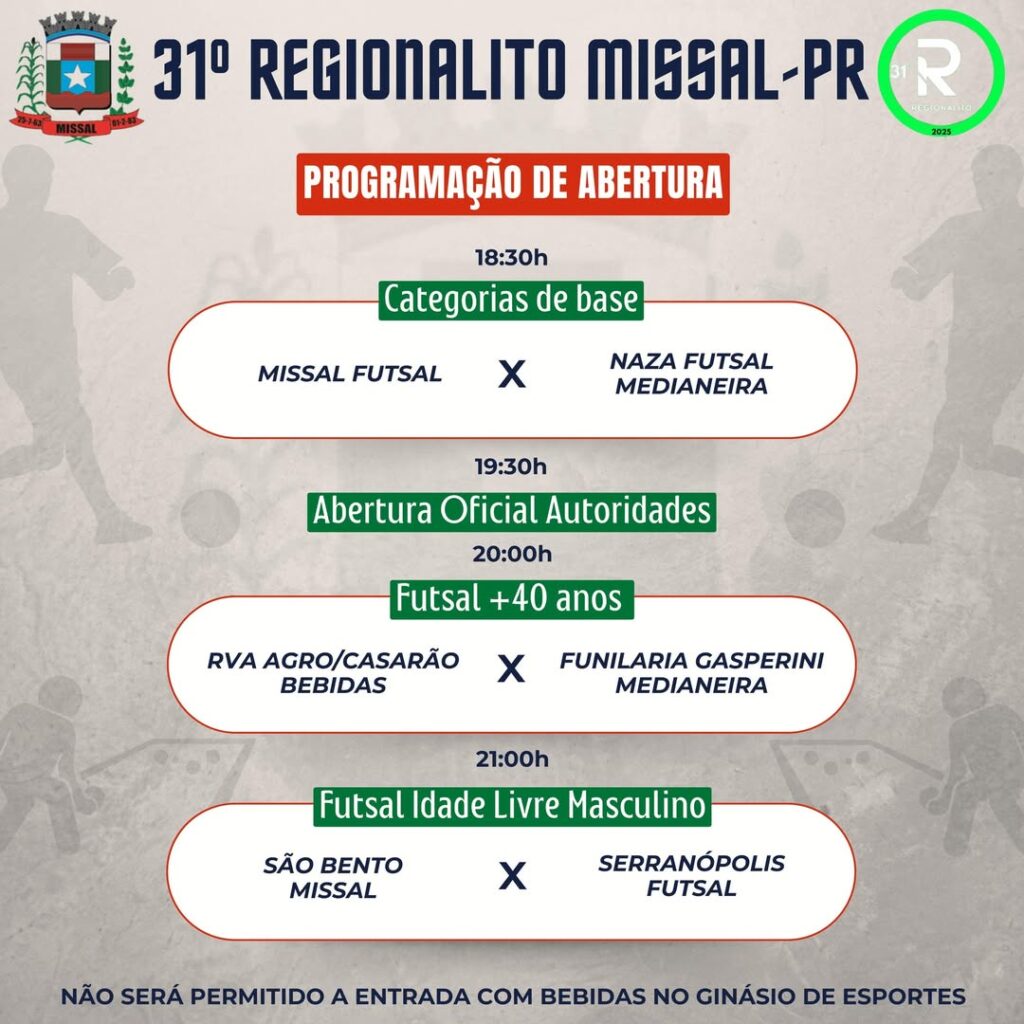 31º REGIONALITO DE MISSAL

Começa nesta sexta-feira, 31 de janeiro, a 31ª edição do Regionalito de Missal. Confira os jogos desta noite no Ginásio de