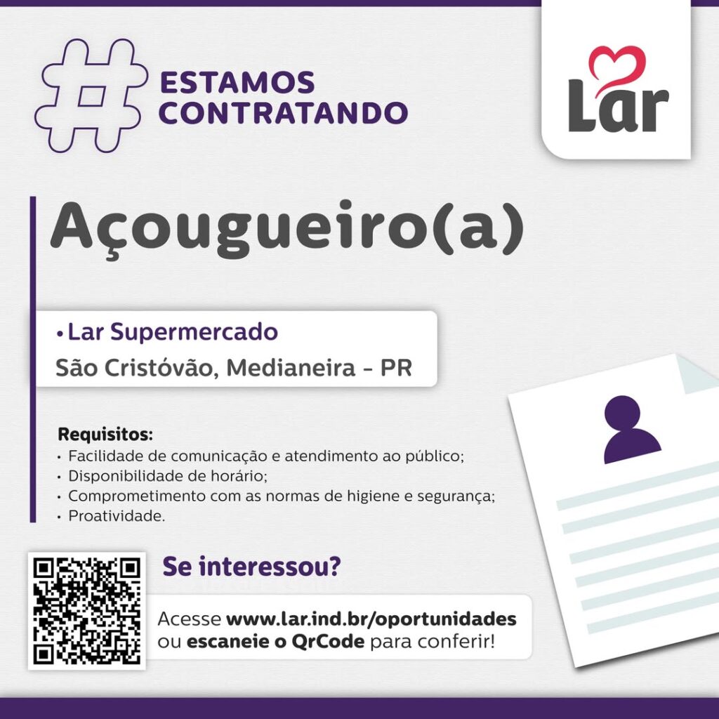 Vaga para São Cristóvão, Medianeira (PR)

Oportunidade para Açougueiro, no Lar Supermercado. 

Se interessou? 

Inscrições através do portal de vagas