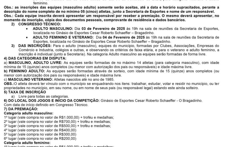 Inscrições abertas para Campeonatos Municipais 2025 em Pato Bragado ⚽🎱