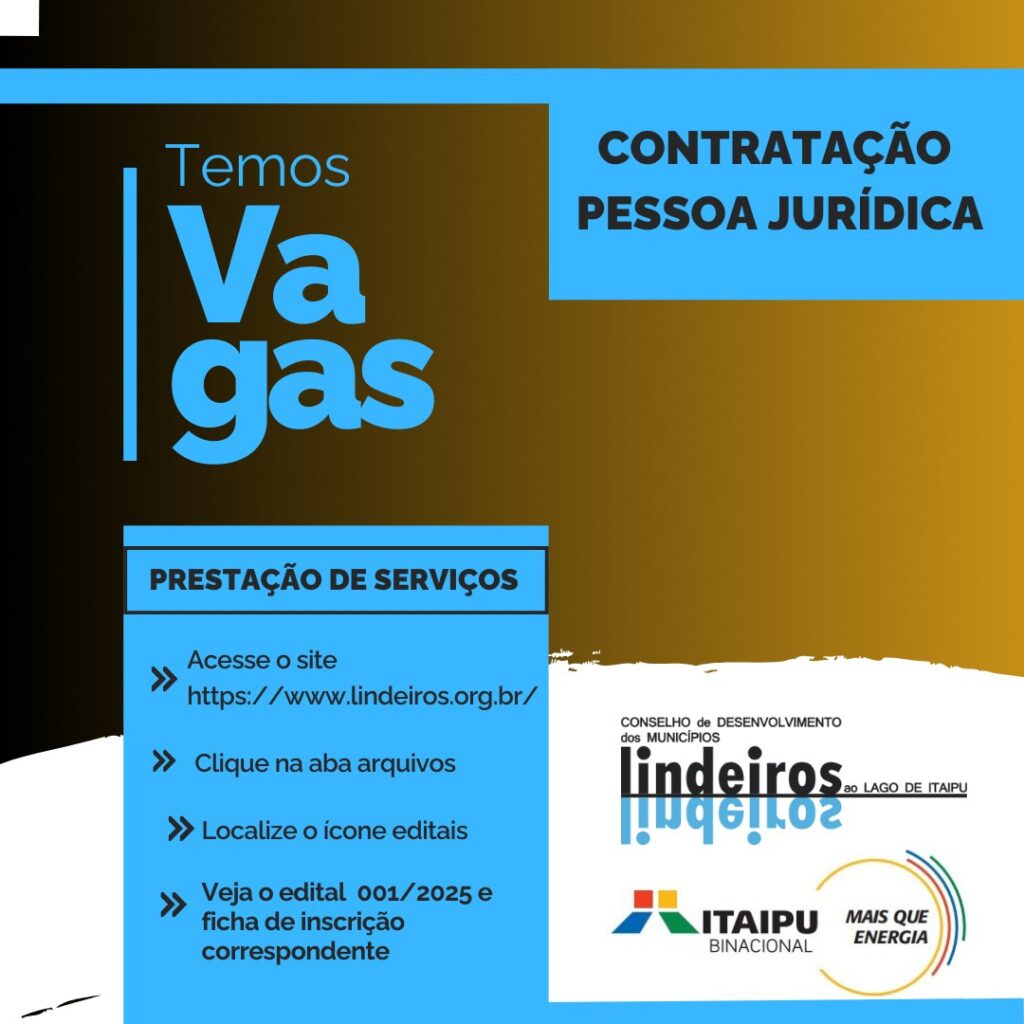 OPORTUNIDADE DE CONTRATAÇÃO TEMPORÁRIA 
O Conselho de Desenvolvimento dos Municípios Lindeiros ao Lago de Itaipu anuncia a abertura do Edital de Seleç