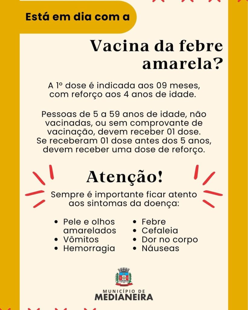 Está em dia com a vacina da Febre Amarela?

 Febre Amarela é uma doença infecciosa febril aguda, imunoprevenível, de evolução abrupta e gravidade var