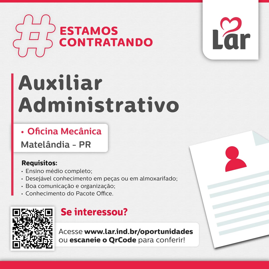 Vaga para Auxiliar Administrativo em Matelândia 🏢📄