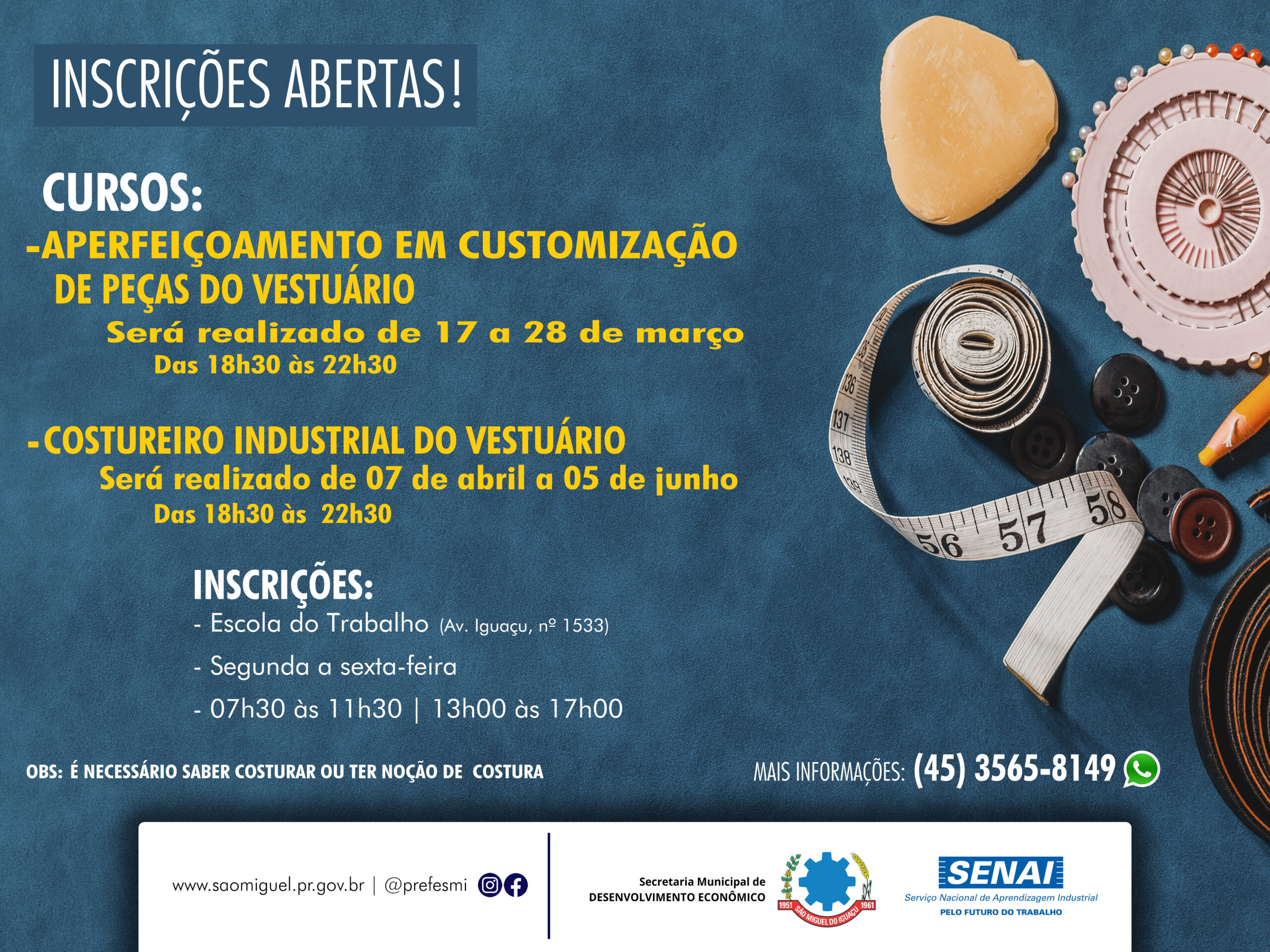 Cursos gratuitos de costura em São Miguel do Iguaçu 🧵🎓