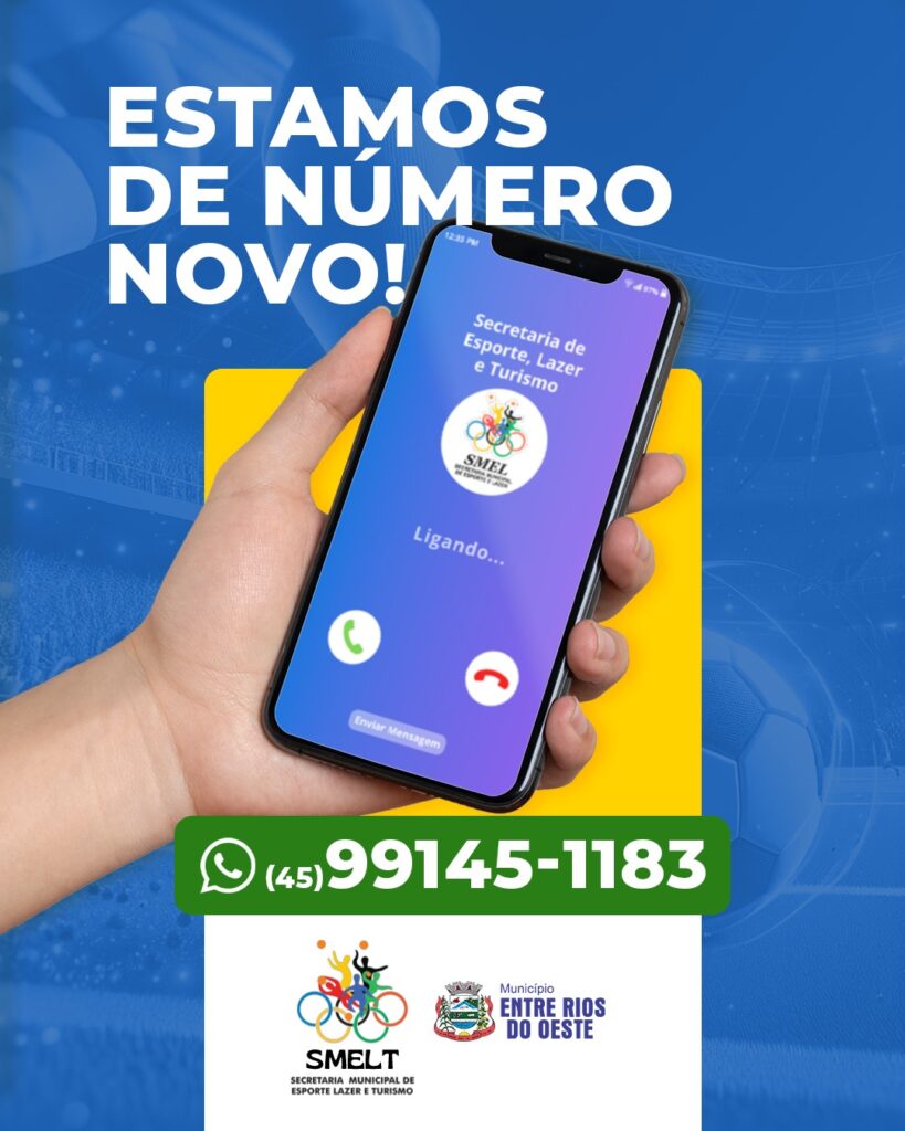 Estamos com numero novo! 

Secretária de Esporte, Lazer e Turismo informa que estará atendendo em um novo número. 

(45) 99145-1183 NOVO NÚMERO!