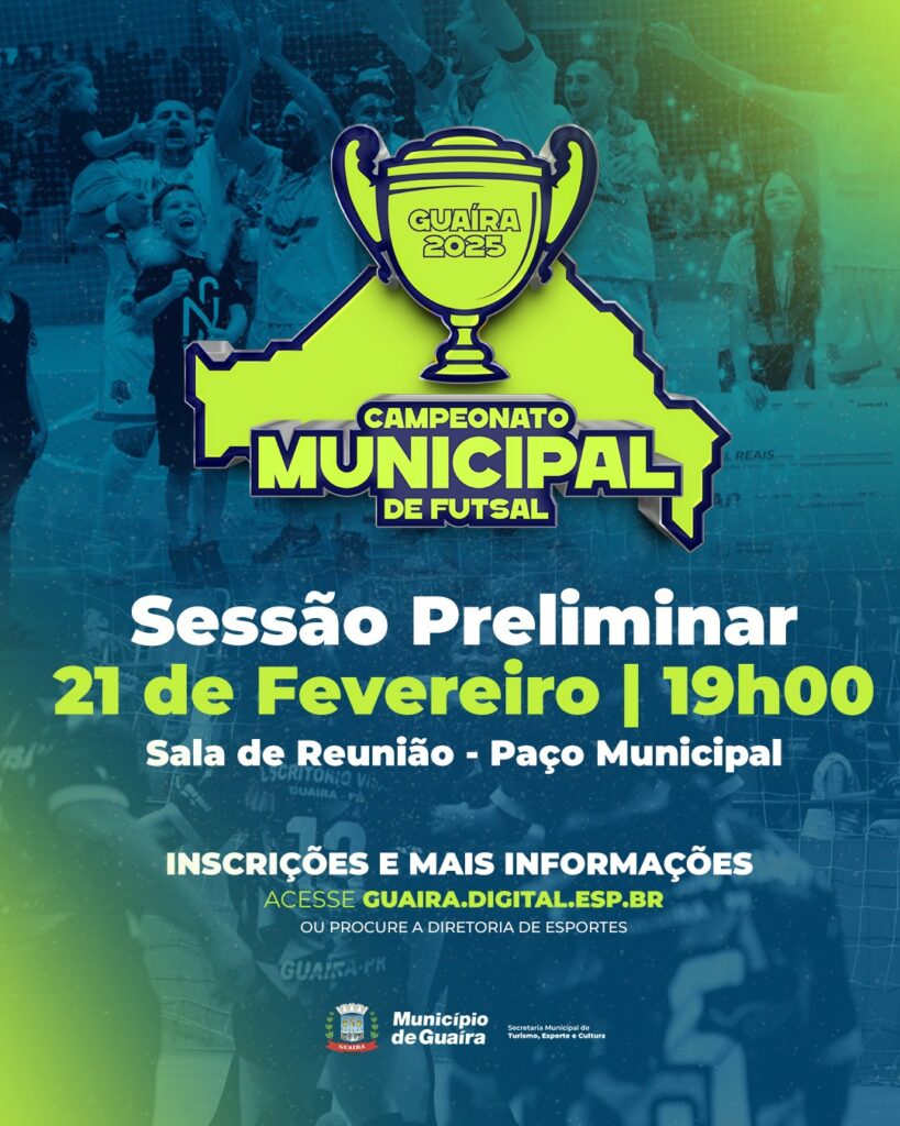 Sessão Preliminar do Campeonato Municipal de Futsal será realizada no dia 21 de fevereiro

O Município de Guaíra, por meio da Diretoria de Esporte da