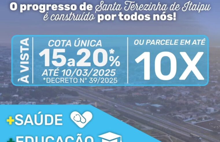 Desconto IPTU 2025: desconto de 20% até 10 de março, aproveite!