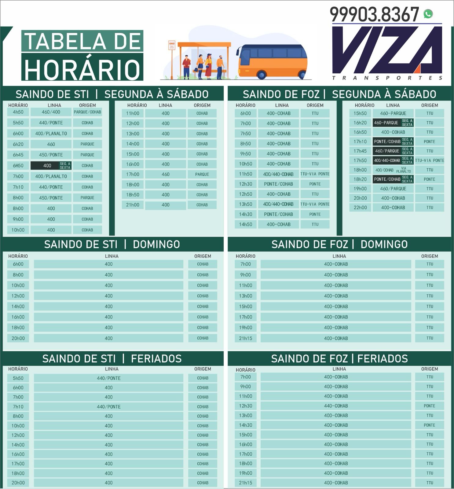 Nova tabela de horario