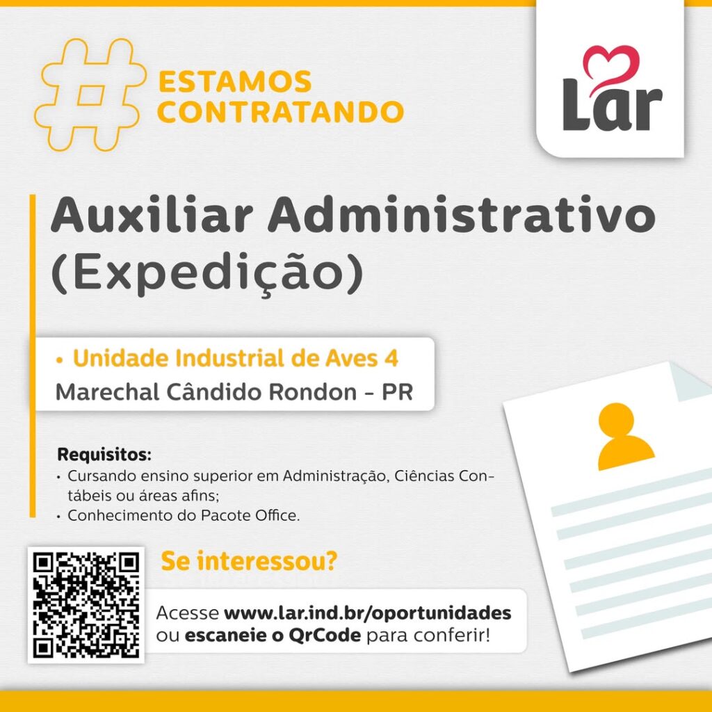 Vaga para Marechal Cândido Rondon (PR)

Oportunidade para Auxiliar Administrativo (Expedição), na Unidade Industrial de Aves 4. 

Se interessou? 

Ins
