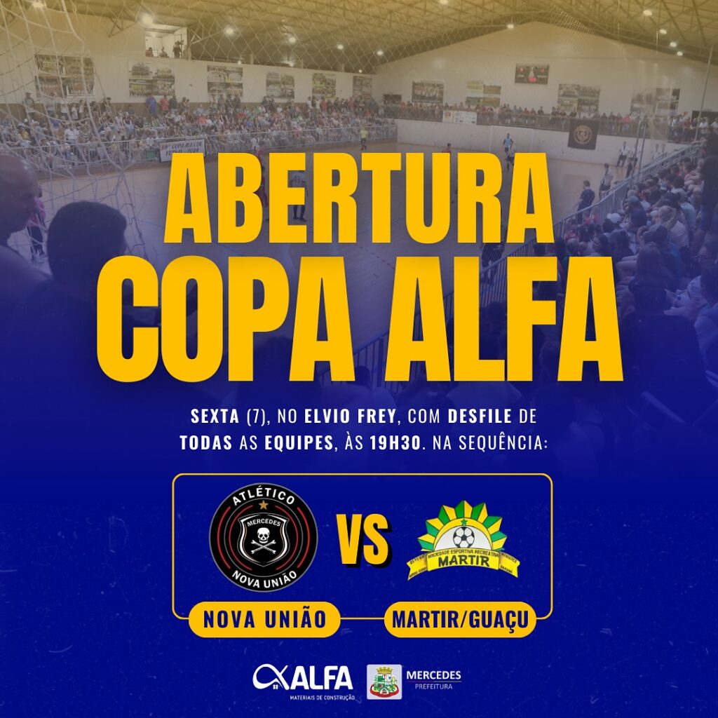 Nesta sexta, às 19h30, inicia o 20° Campeonato Municipal de Futsal de Mercedes com o desfile das equipes e, na sequência, o jogo de abertura entre Nov