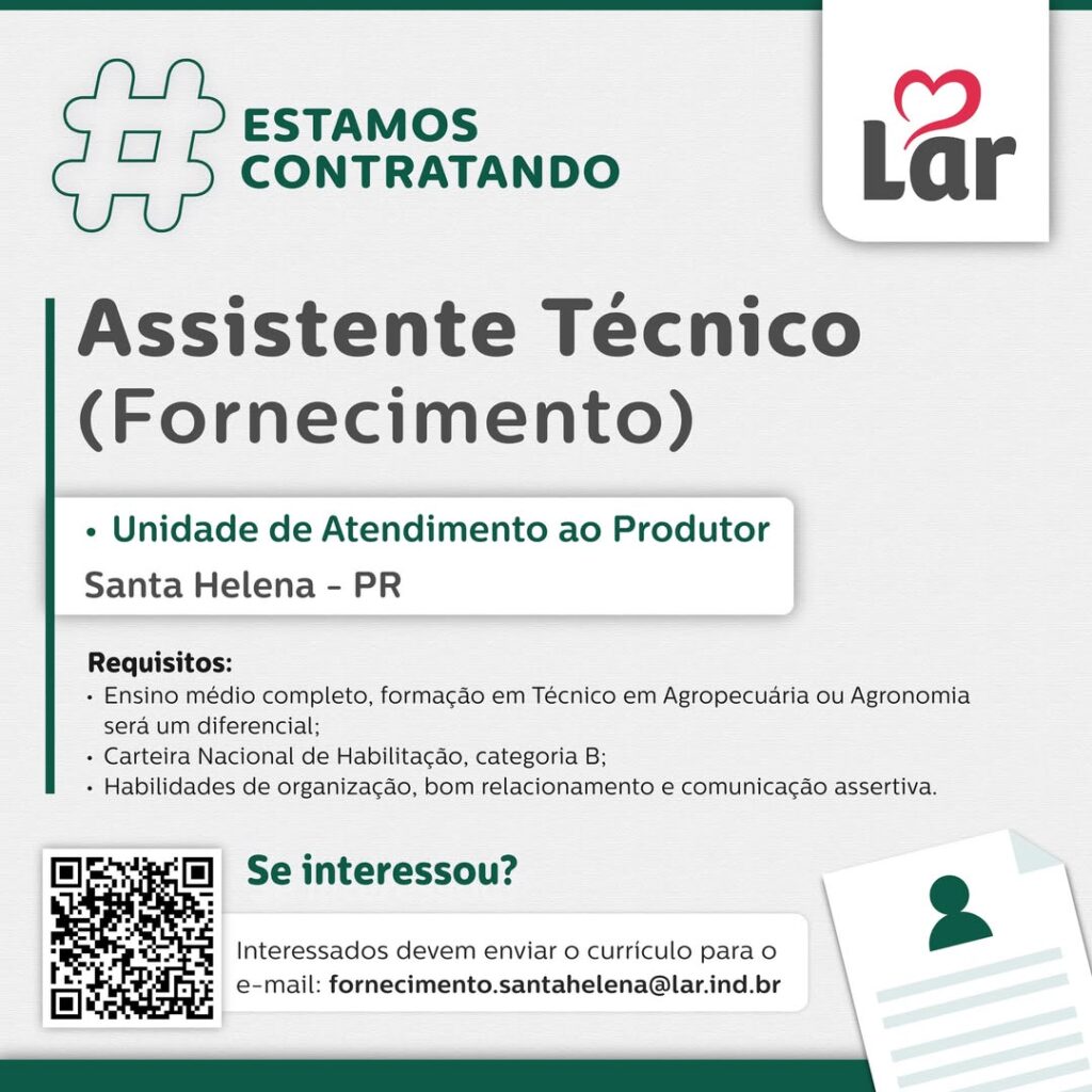 Vaga para Santa Helena (PR)

Oportunidade para Assistente Técnico (Fornecimento), na Unidade de Atendimento ao Produtor. 

Se interessou? 

Interessad