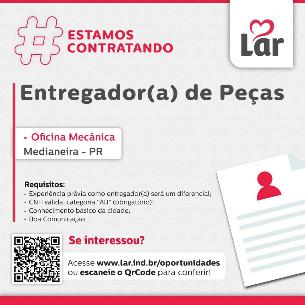 Vaga para Medianeira (PR)

Oportunidade para Entregador(a) de Peças, na Oficina Mecânica. 

Se interessou? 

Inscrições através do portal de vagas www