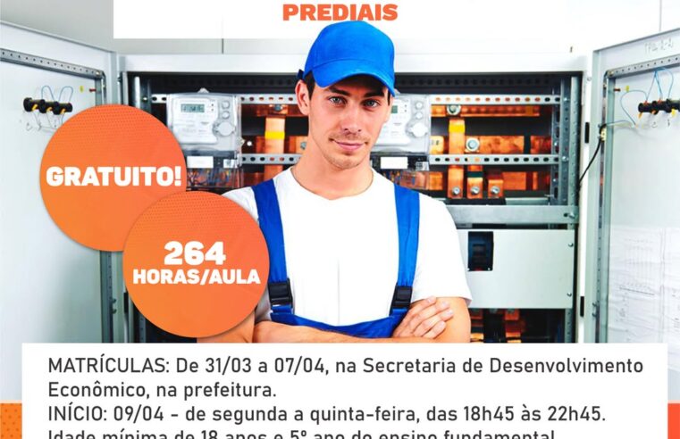 Curso gratuito de Eletricista com inscrições abertas! ⚡📢