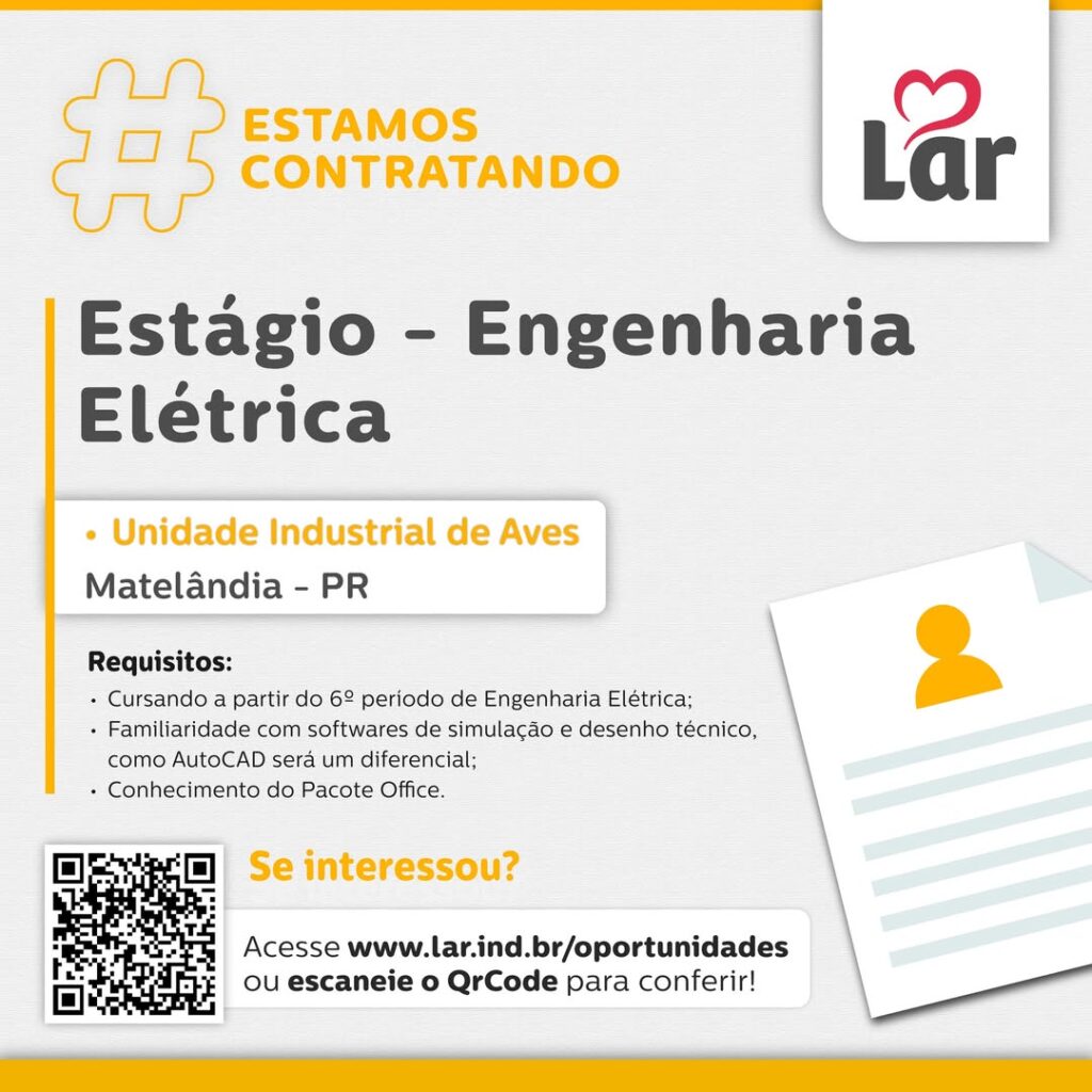Vaga para Matelândia (PR)

Oportunidade para Estágio - Engenharia Elétrica, na Unidade Industrial de Aves. 

Se interessou? 

Inscrições através do po