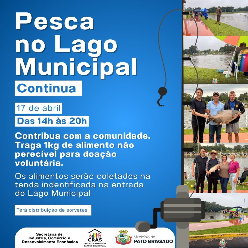 A Pesca no Lago Municipal CONTINUA.....
Devido às chuvas ocorridas no fim de semana passado, a Administração Municipal de Pato Bragado, em parceria c