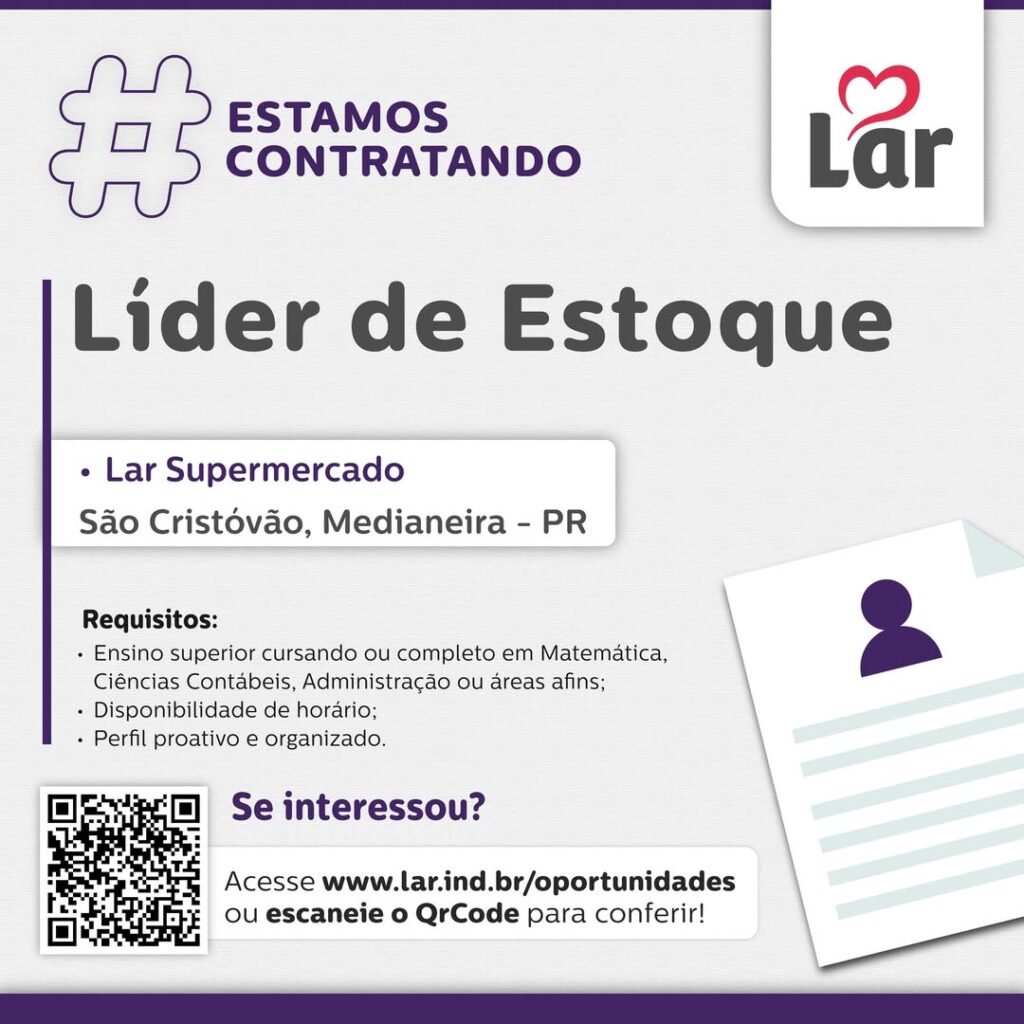 Vaga para São Cristóvão, Medianeira (PR)

Oportunidade para Líder de Estoque, no Lar Supermercado. 

Se interessou? 

Inscrições através do portal de