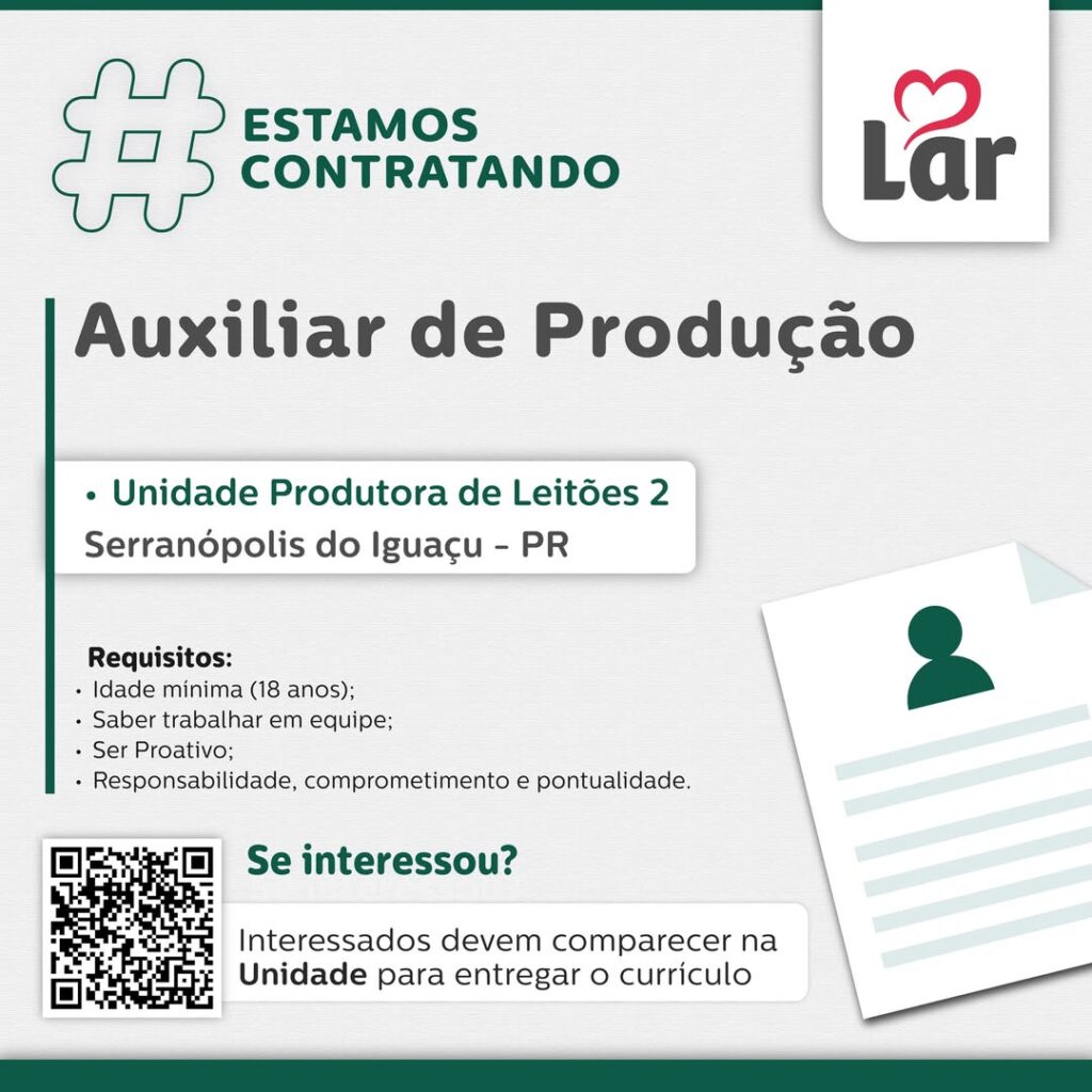 Vaga para Serranópolis do Iguaçu (PR)

Oportunidade para Auxiliar de Produção, na Unidade Produtora de Leitões 2. 

Se interessou? 

Interessados deve