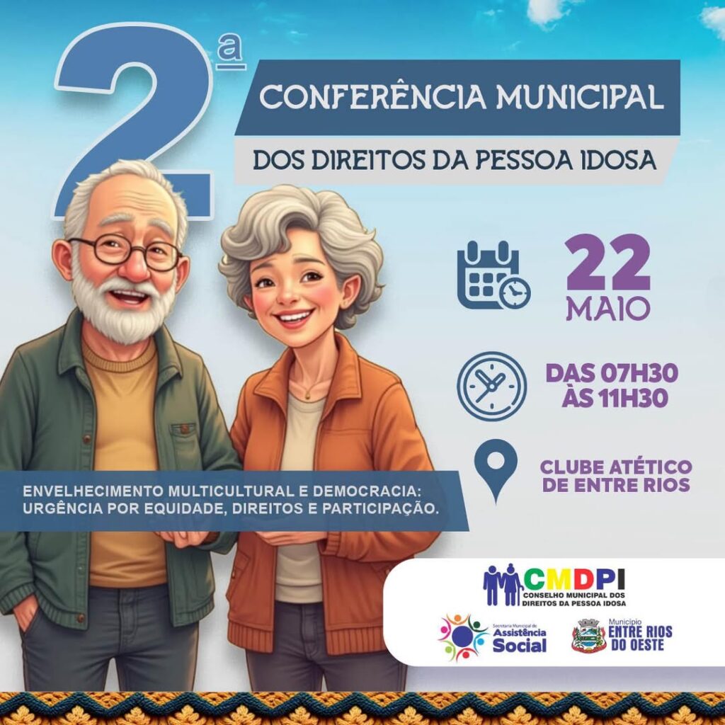 CONFERÊNCIA MUNICIPAL DOS DIREITOS DA PESSOA IDOSA ACONTECE EM ENTRE RIOS DO OESTE
 
No dia 22 de maio nas dependências do Clube Atlético de Entre Rio