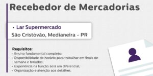 Vaga para São Cristóvão, Medianeira (PR)

Oportunidade para Recebedor de Mercadorias, no Lar Supermercado. 

Se interessou? 

Inscrições através do po