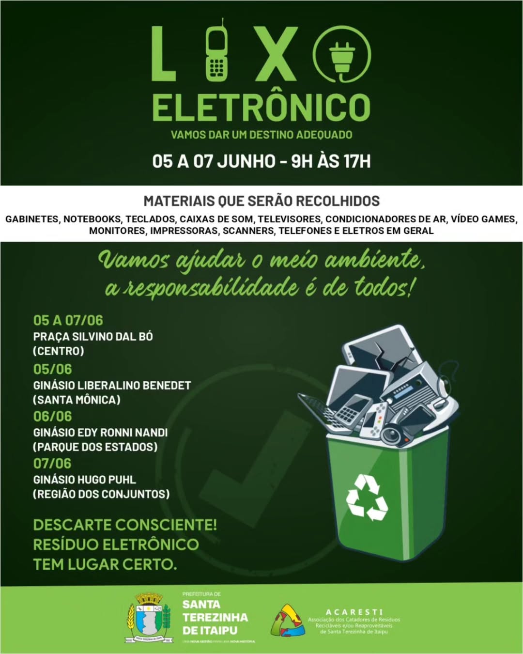 Campanha de lixo eletrônico em Santa Terezinha de Itaipu