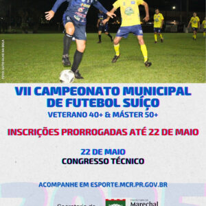Inscrições para o VII Campeonato Municipal de Futebol Suíço são prorrogadas

As inscrições para o VII Campeonato Municipal de Futebol Suíço, nas categ