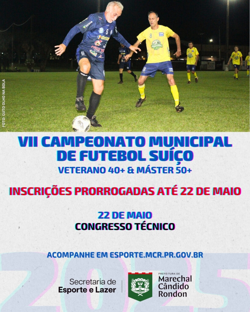 Inscrições para o VII Campeonato Municipal de Futebol Suíço são prorrogadas

As inscrições para o VII Campeonato Municipal de Futebol Suíço, nas categ