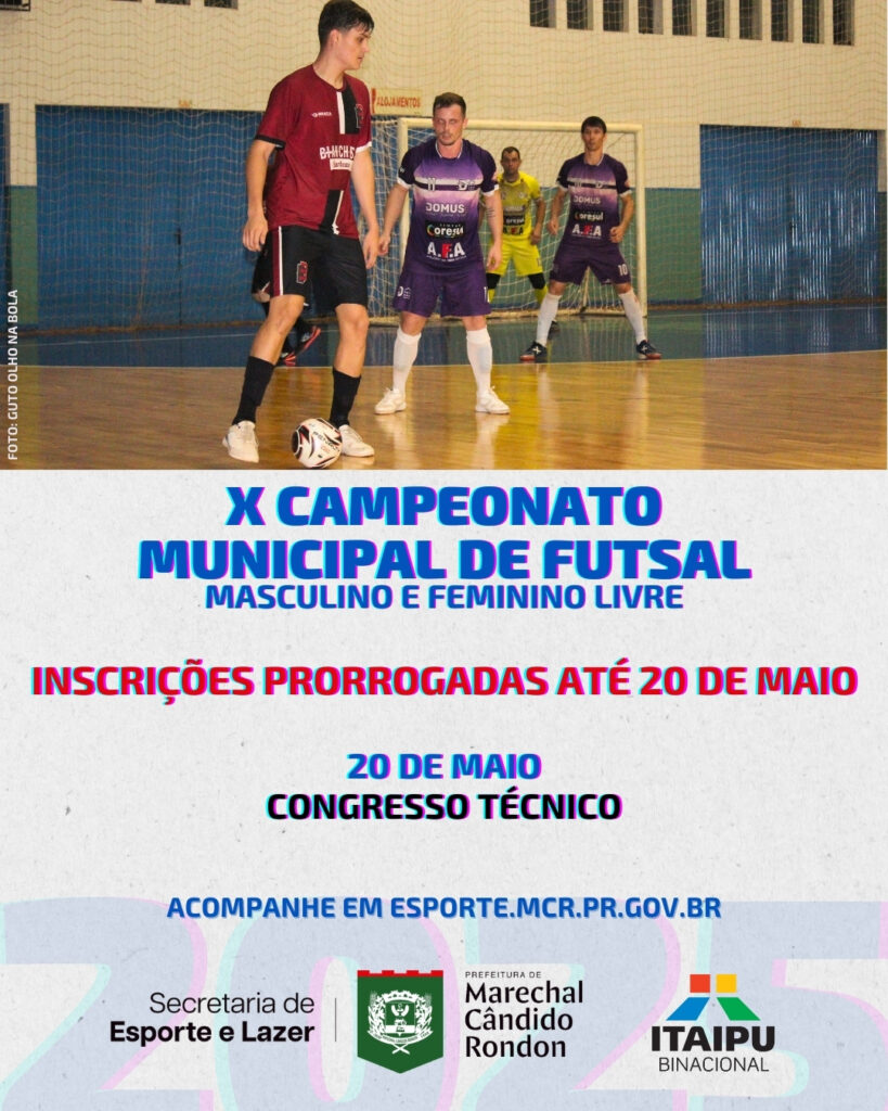 Inscrições para o X Campeonato Municipal de Futsal são prorrogadas

As inscrições para o X Campeonato Municipal de Futsal foram prorrogadas até o dia