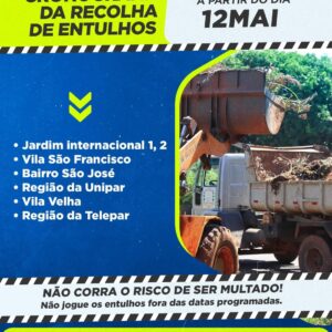O Município de Guaíra por intermédio da Diretoria de Limpeza Pública da SEMAIM - Secretaria de Agropecuária, Infraestrutura e Meio Ambiente, informa o