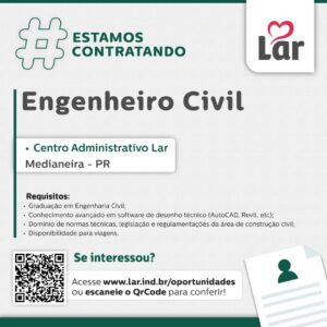 Vaga para Medianeira (PR)

Oportunidade para Engenheiro Civil, no Centro Administrativo Lar . 

Se interessou? 

Inscrições através do portal de vagas