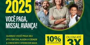 Pagamento em cota única do IPTU em Missal tem vencimento no dia 13 de junho

As guias de pagamento do IPTU 2025 estão disponíveis no site da prefeitur