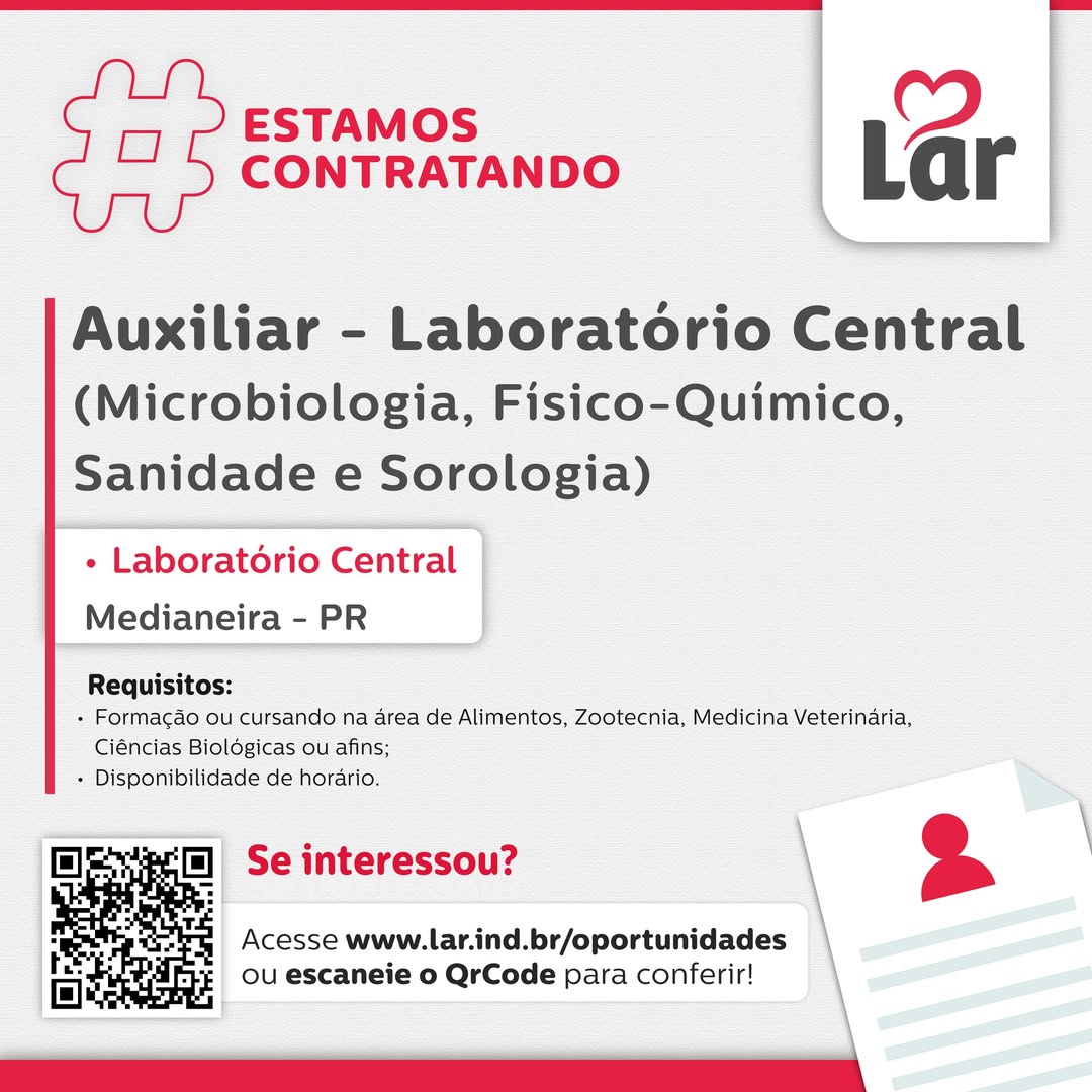 Vaga em Medianeira no Laboratório Central da Lar Cooperativa