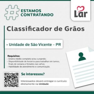 Vaga para São Vicente, São Miguel do Iguaçu (PR)

Oportunidade para Classificador de Grãos, na Unidade de São Vicente. 

Se interessou? 

Interessados