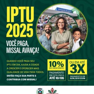 Alteração no Vencimento do IPTU 2025

A data de vencimento do IPTU para pagamento em cota única é 10 de junho

As guias de pagamento do IPTU 2025 estã